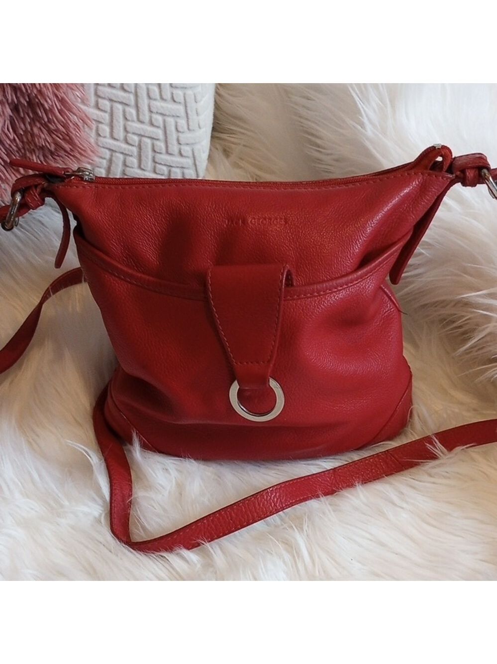Jack Georges Red Leather Crossbody Bag With Silver Hardware.